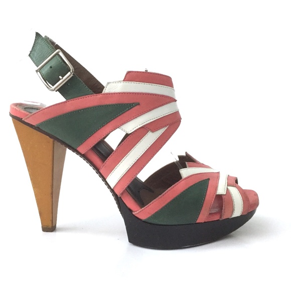 Marni Runway Multi-Color Paneled Leather Platform Sandal Heels - Picture 3 of 17